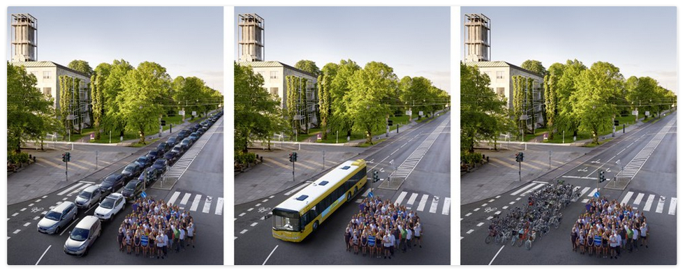 Image showing the space on the road required by cars, busses, cyclists and pedestrians