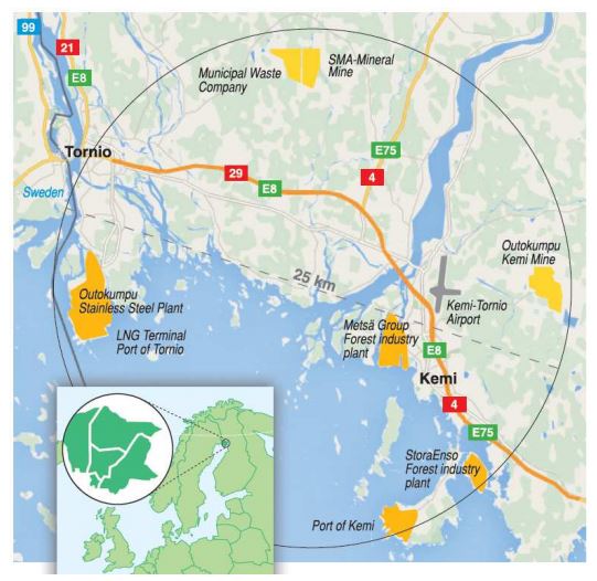 Map showing location of Kemi-Tornio Region