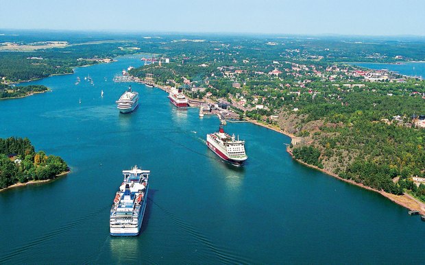 Åland-ferries congregate at the harbour of Mariehamn, capital of Åland. Photo: Robert Jansson