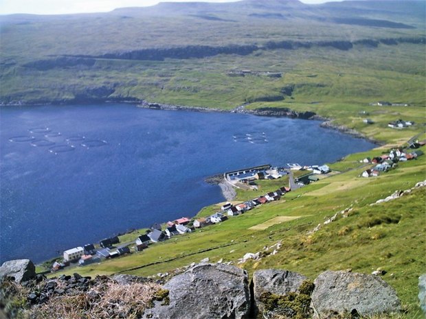 Fish farming may become an important survival strategy for many small communities. Here the village of Trongisvágur in the Faroe Islands