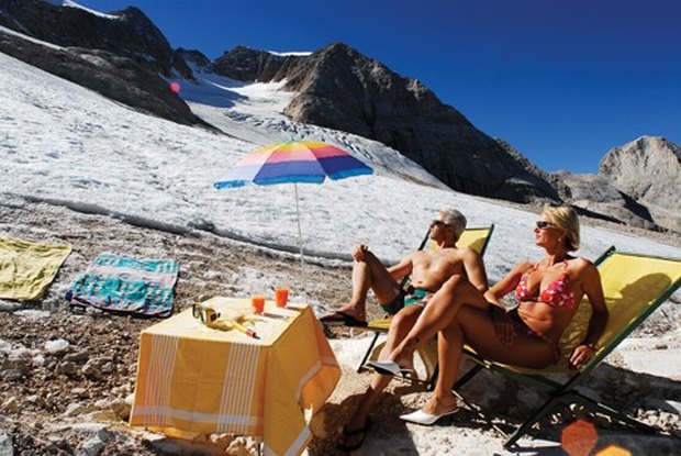 At the melting Marmolada glaciers in north italy. Photo: Greenpeace - Italy/Alessandro Vasari.