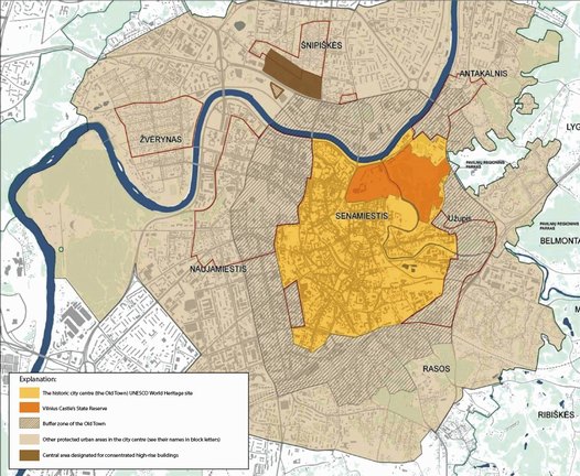 The historic city centre of Vilnius, its buffer zone and the protected urban areas